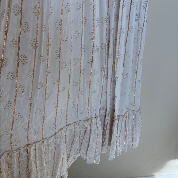 Boho White Maxi Metallic Detail White Gold Women's Puff Sleeve Dress - Picture 5 of 8